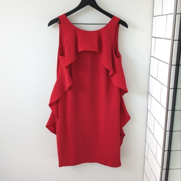 Trina Turk Cosmopolitan Ruby Red Cascading Ruffle Trim Dress - Picture 1 of 6